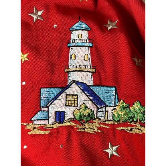 Quacker Factory Lighthouse Jacket Embroidered Full Zip Nautical Lightweight XL - Picture 3 of 9